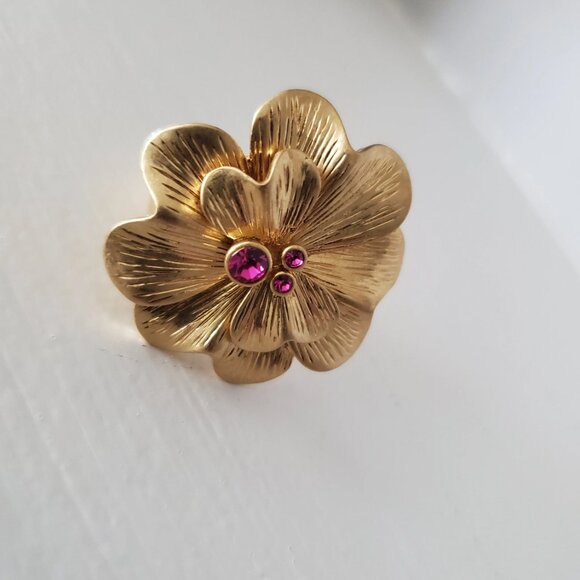 Lia Sophia Statement Goldtone Flower and Pink Crystal Ring - Picture 7 of 10